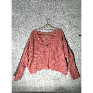 Free People Womens Oversized Pink Knit Long Sleeve Sweater Size M